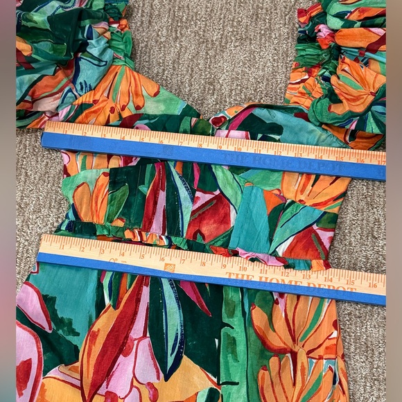 Farm Rio Banana Foliage Multicolor Puff-Sleeve Voile Midi-Dress NWT Size Small - Picture 8 of 14